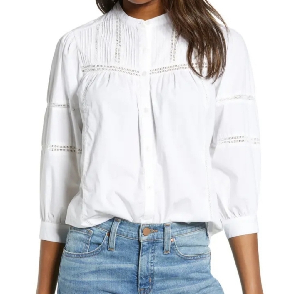 Lucky Brand Poplin Peasant Top